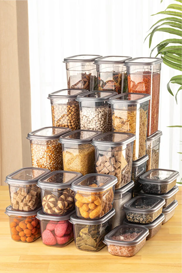 30'lu Peggy Dikdörtgen Saklama Kutusu Seti 6x(1,9 1,5 1,15 0,8 0,4 LİTRE) Serigrafi Etiketli